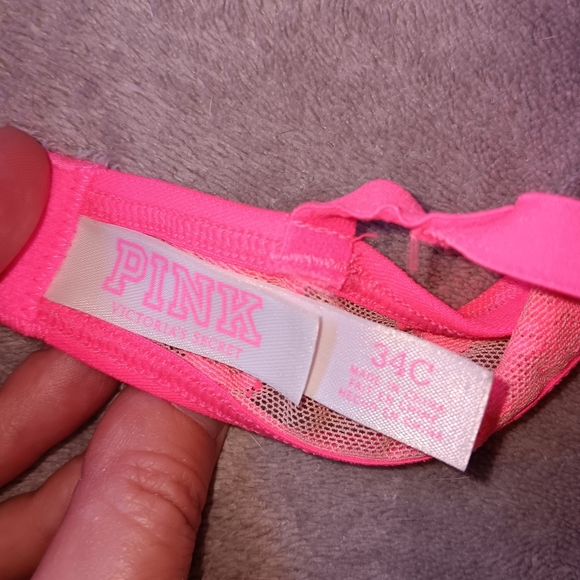 PINK Victoria's Secret Hot Pink Floral Bra. Size 34C. - Picture 7 of 8